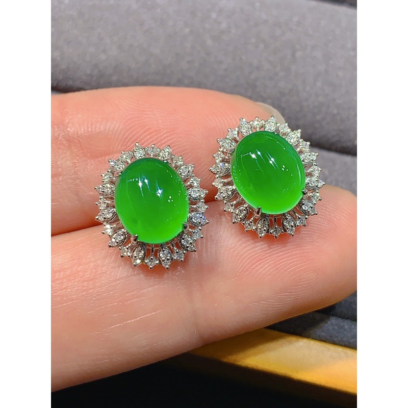 Earrings - 얼음형 양양녹색 비취 귀걸이, 미얀마산 천연
