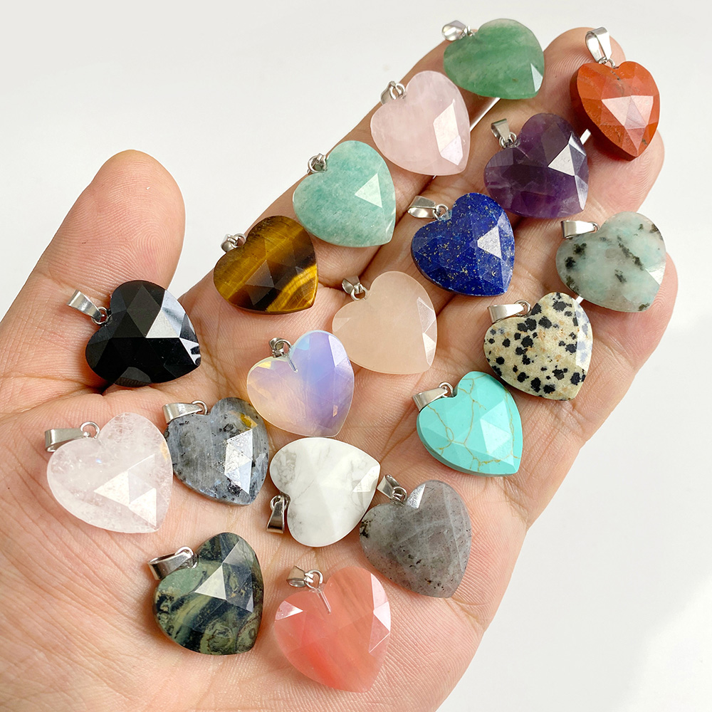 Crystal Pendant Necklace Natural Stone - 1PC 20mm 면처리된 하트 펜던트 천연석