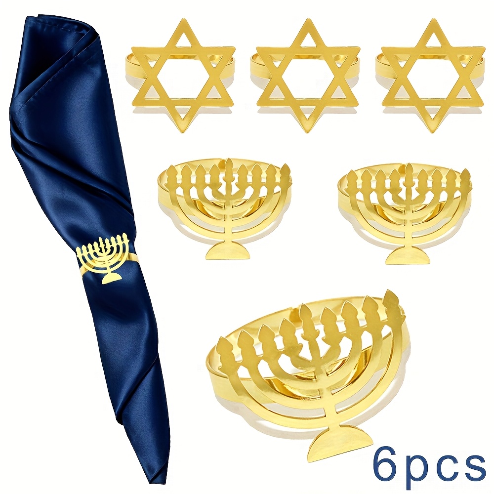 Rings - 6Pcs Hanukkah Menorah 냅킨 링 골드