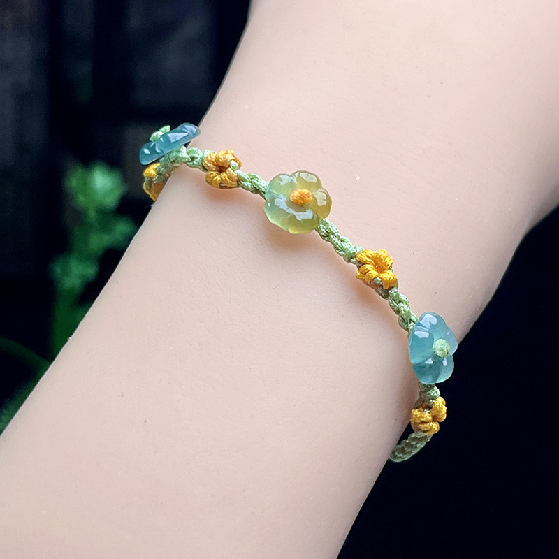 Bracelets - 미얀마 경옥 꽃 팔찌 여성을위한 진짜