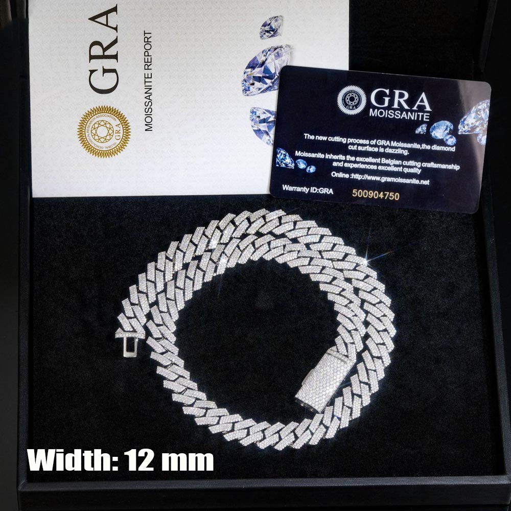 Cuban Link Chain 12Mm - 12mm 3줄 모이사나이트 아이스드 아웃 쿠반