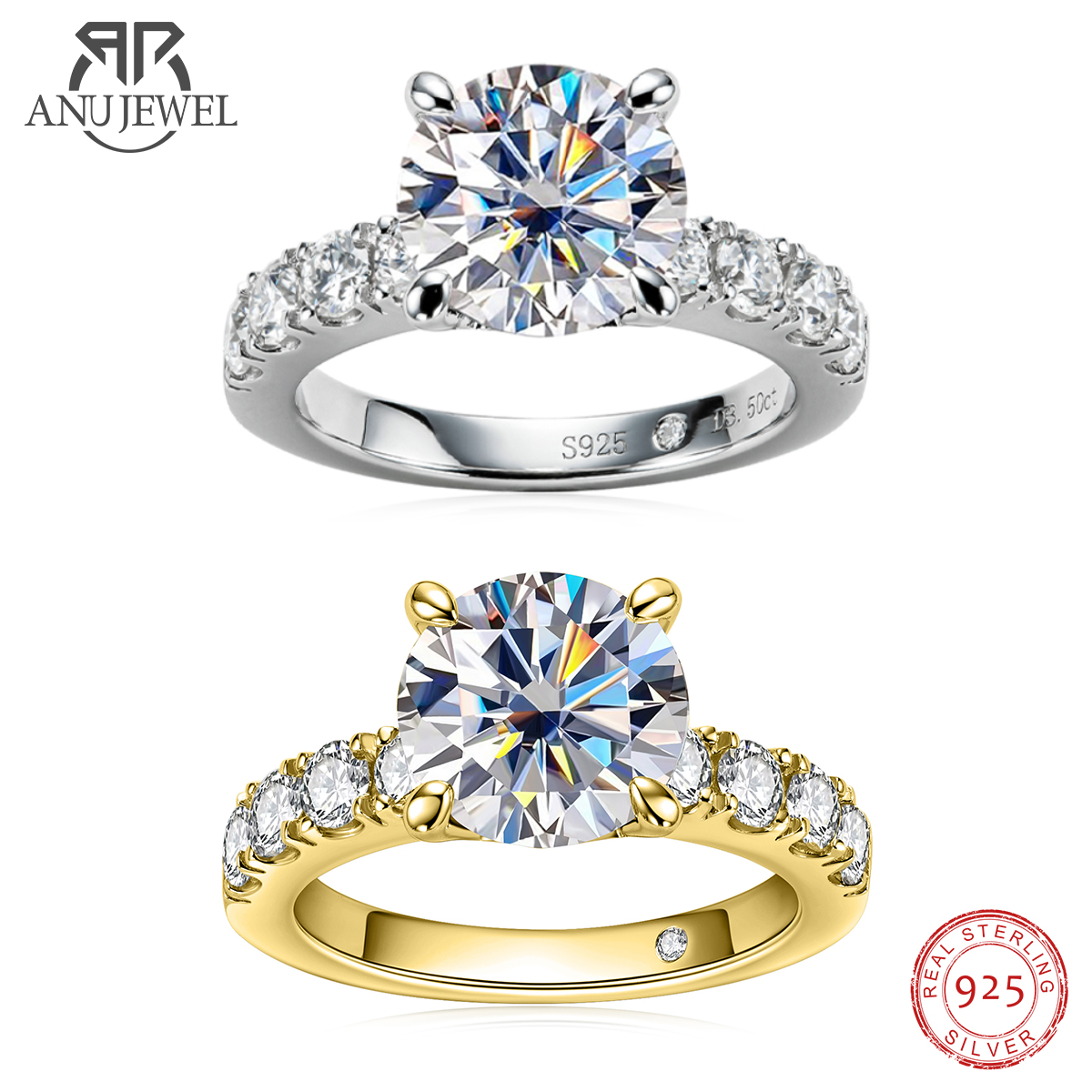 Moissanite Engagement Ring 1 Carat - AnuJewel 4.3cttw D 컬러 Moissanite 약혼