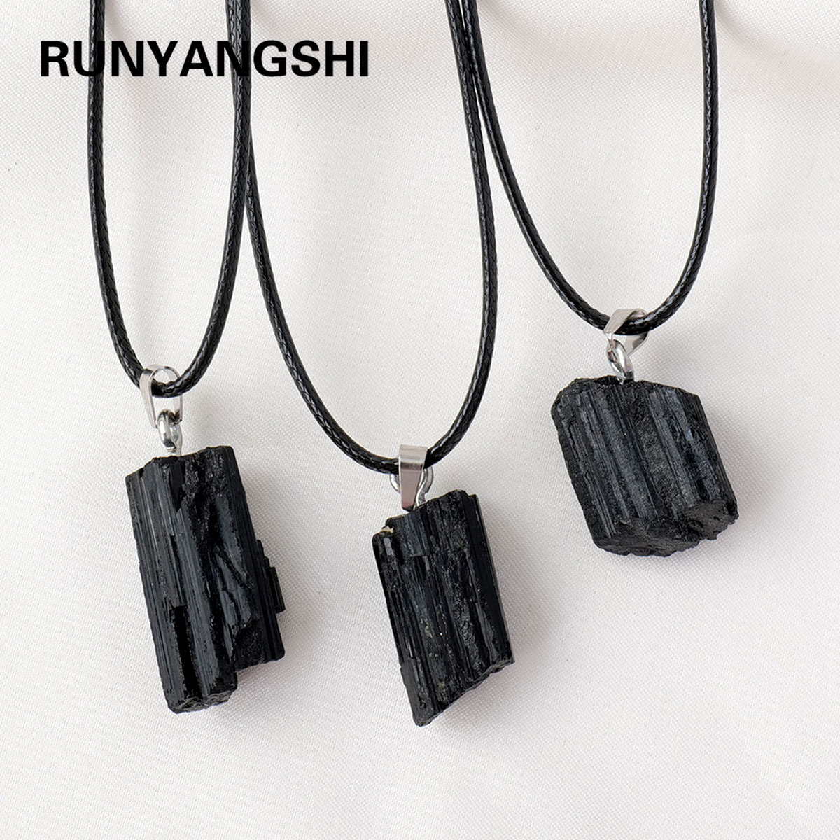 Crystal Pendant Necklace Natural Stone - 1PC 천연 크리스탈 블랙 토르말린 원시