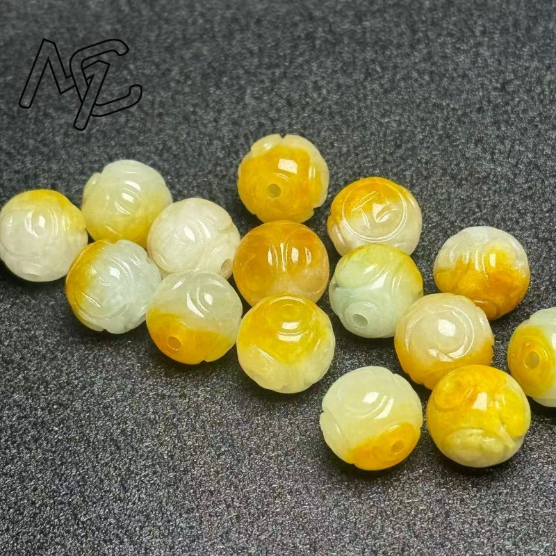 5pcs 천연 노란색 에메랄드 옥 원형 구슬 DIY 팔 - Bracelets 리뷰 및 가격