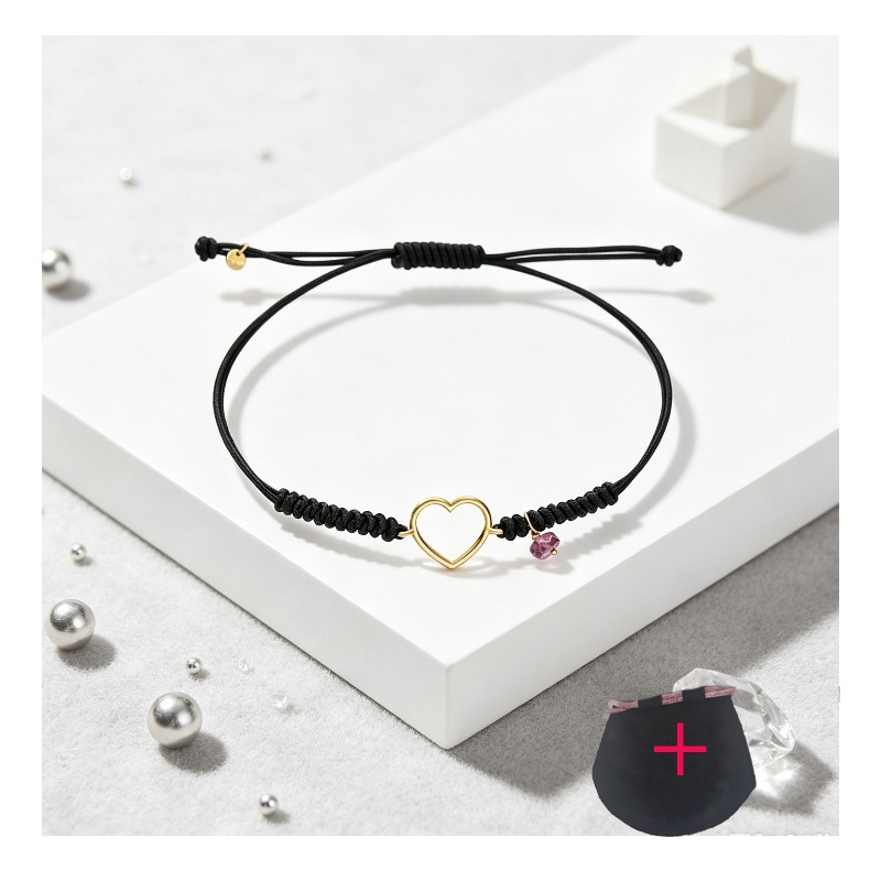 조절 가능한 블랙 스트링 팔찌, 속이 빈 골드 하트 참 - Bracelets 리뷰 및 가격