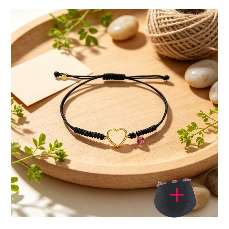 조절 가능한 블랙 스트링 팔찌, 속이 빈 골드 하트 참 - Bracelets 리뷰 및 가격