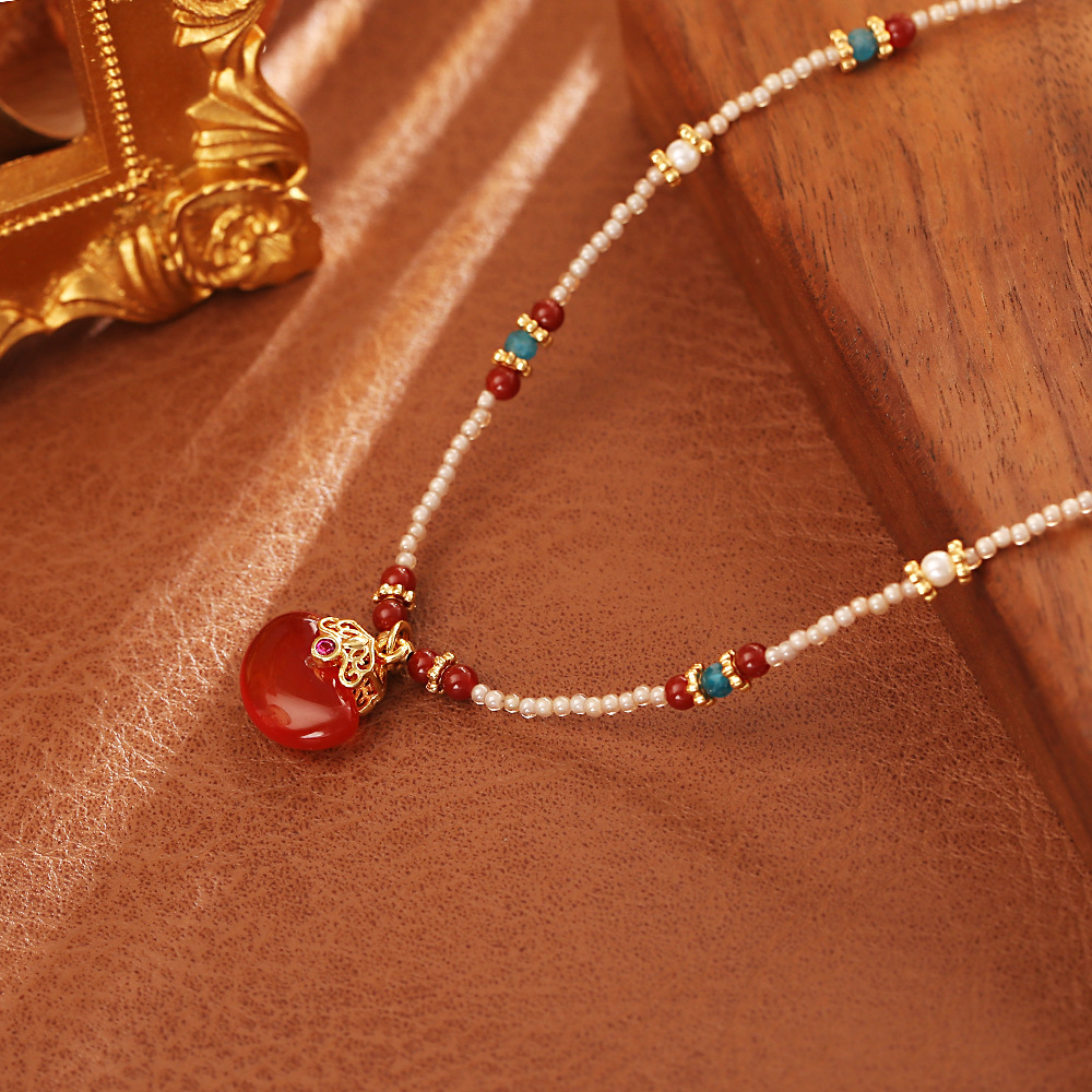 새로운 중국 스타일의 천연 레드 아게이트 아카시아 콩  - Pearl Choker Necklace Vintage 리뷰 및 가격