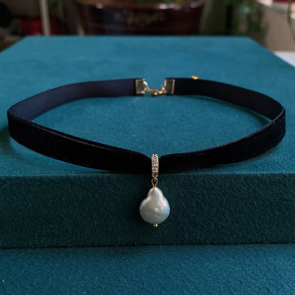 여성용 블랙 벨벳 리본 초커, 불규칙 물방울 사각형,  - Pearl Choker Necklace Vintage 리뷰 및 가격