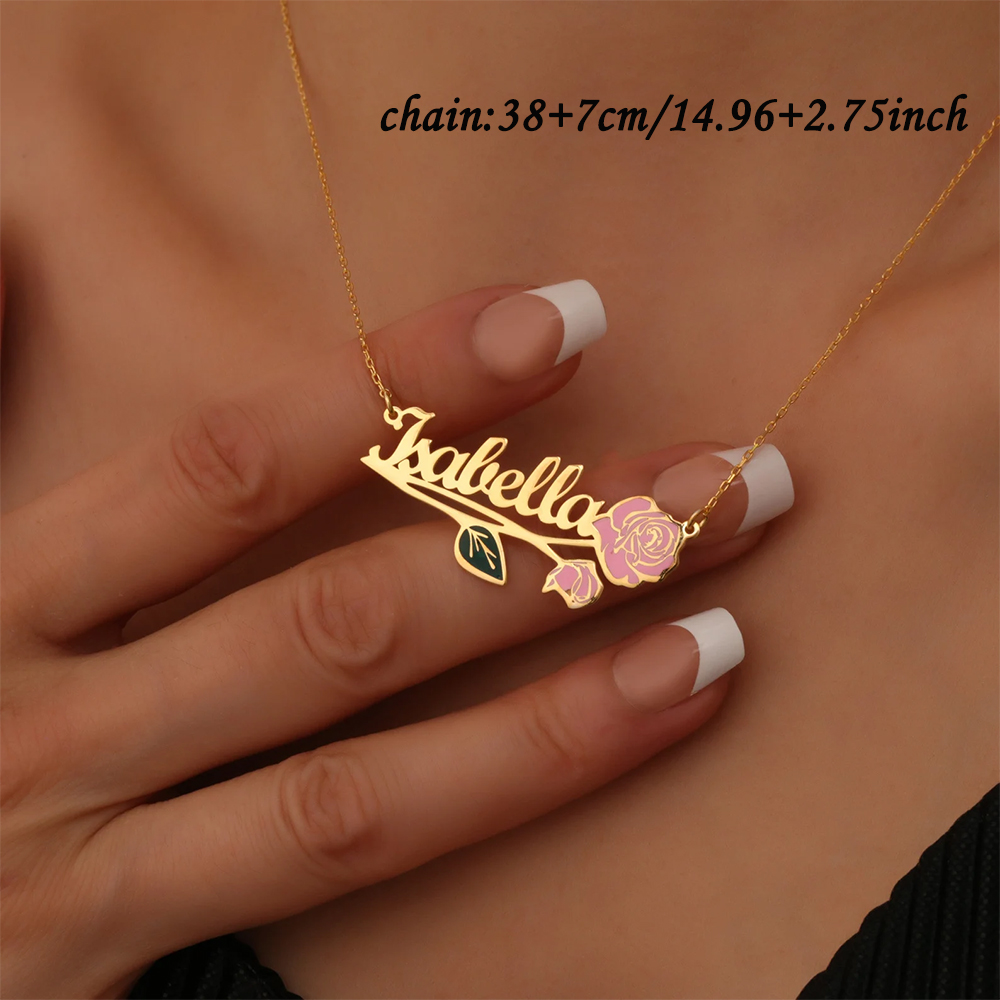 여성을위한 맞춤형 다채로운 생일 꽃 이름 목걸이 맞춤형 - Custom Name Necklace Stainless Steel 리뷰 및 가격