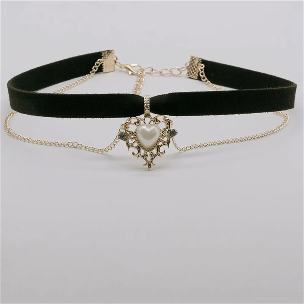 빈티지 벨벳 체인 초커 목걸이 고딕 하트 모조 진주 펜 - Pearl Choker Necklace Vintage 리뷰 및 가격