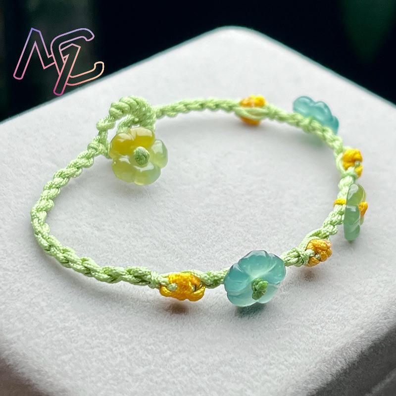 미얀마 경옥 꽃 팔찌 여성을위한 진짜 보석 디자이너 선 - Bracelets 리뷰 및 가격