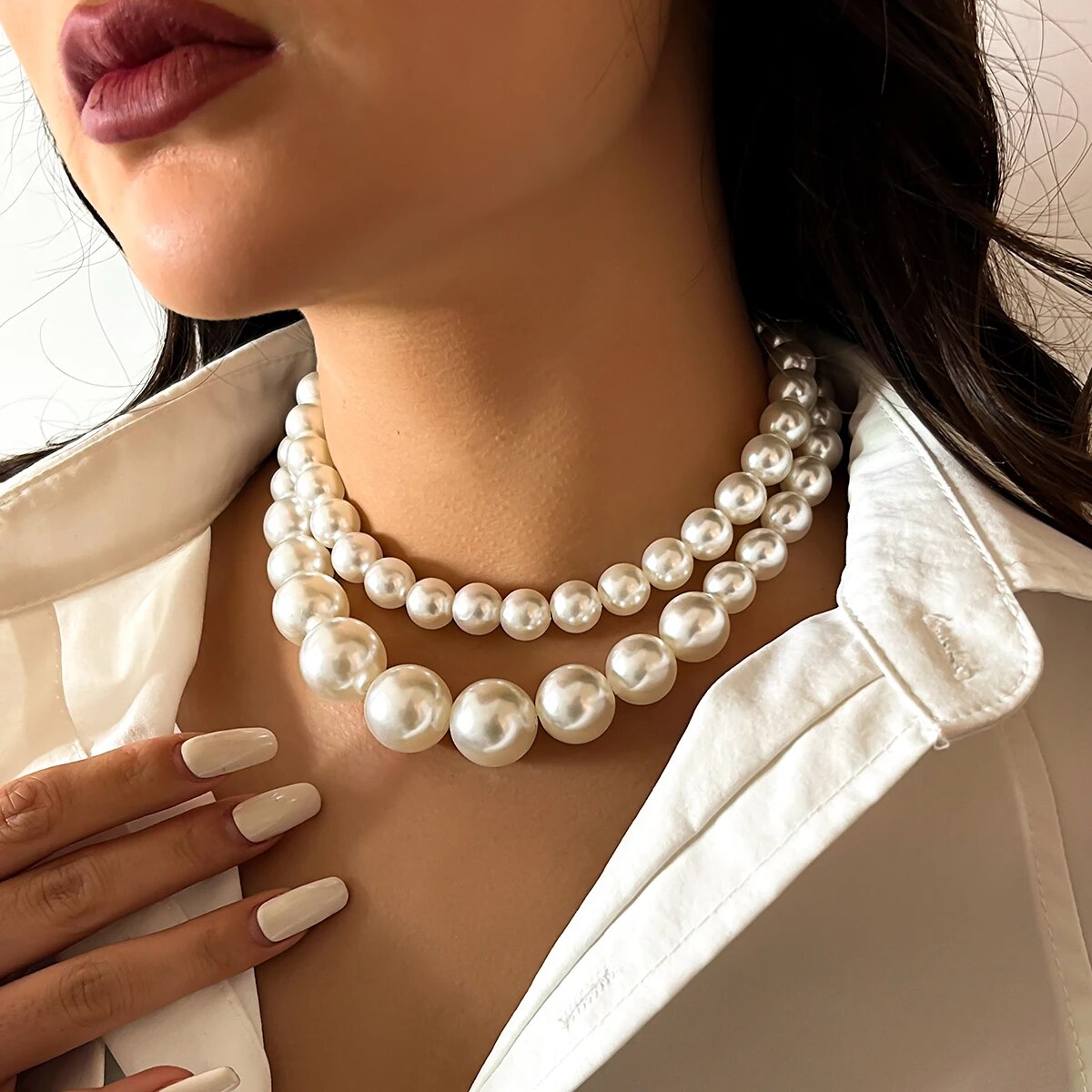 2 개/대 여성을위한 과장된 큰 모조 진주 쇄골 체인  - Pearl Choker Necklace Vintage 리뷰 및 가격