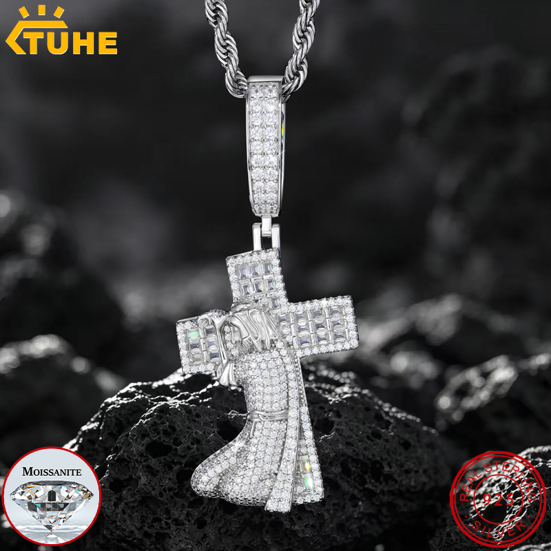 TUHE 새 예수 십자가 925 실버 펜던트 모이사나이 - 925 Sterling Silver Chain Necklace Men 리뷰 및 가격