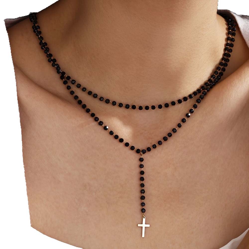 고딕 스타일 이중 레이어 블랙 크리스탈 비즈 Y자 목걸 - Layered Pendant Necklace Aesthetic 리뷰 및 가격