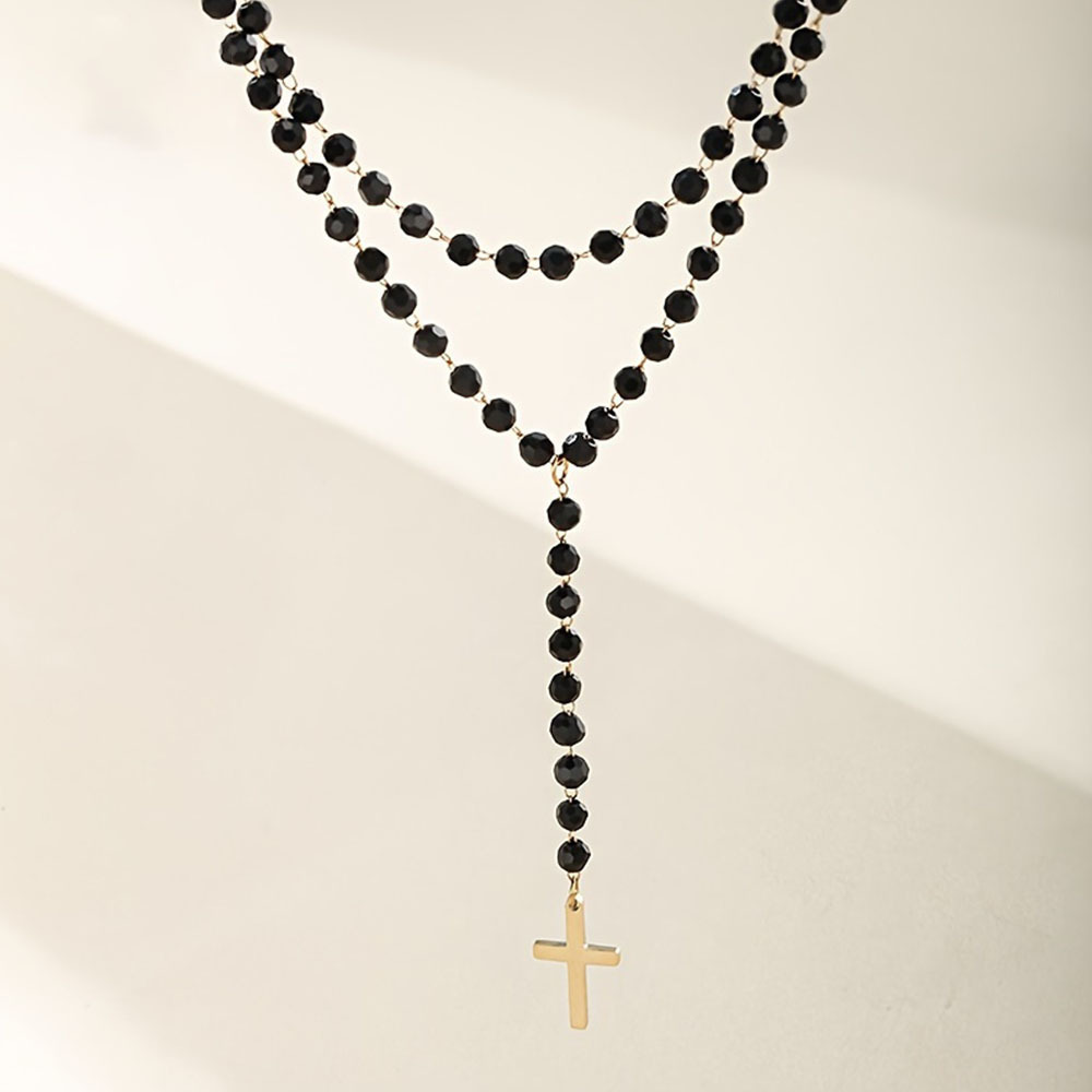 고딕 스타일 이중 레이어 블랙 크리스탈 비즈 Y자 목걸 - Layered Pendant Necklace Aesthetic 리뷰 및 가격