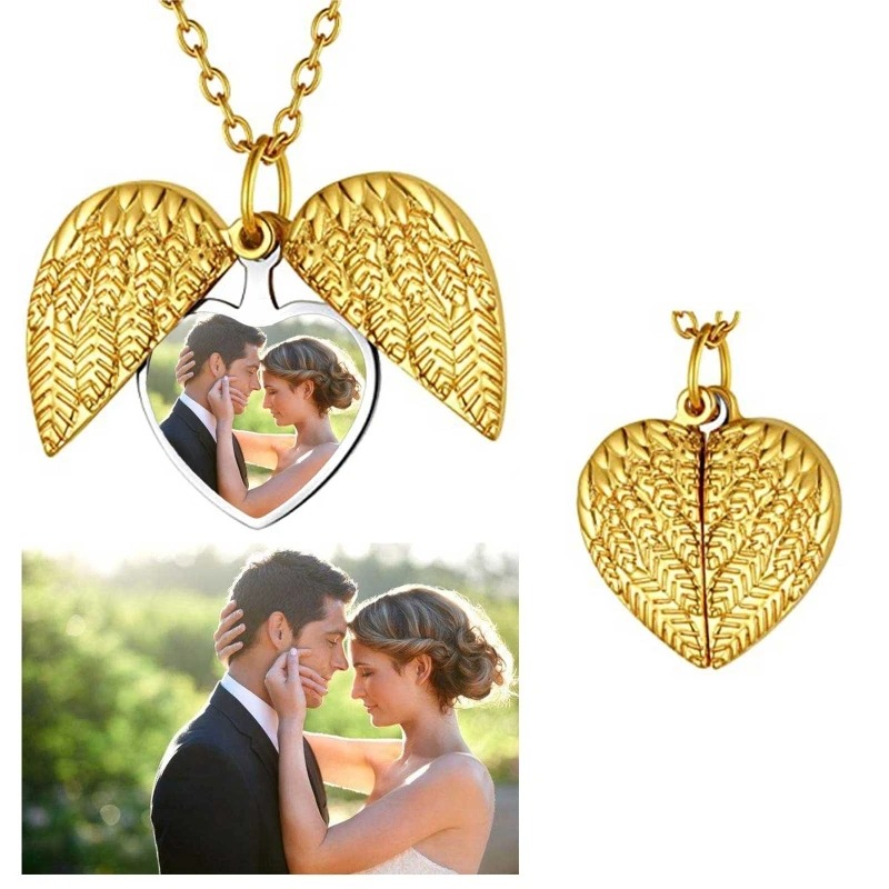 맞춤 사진 하트 로켓 목걸이 개인 맞춤 사진 천사 날개 - Heart Locket Necklace Photo 리뷰 및 가격