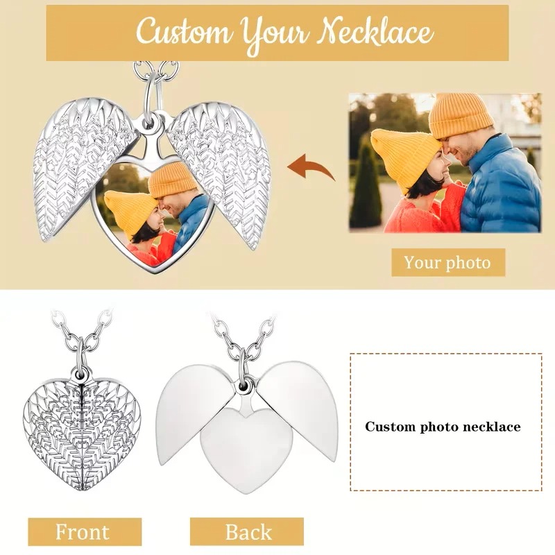 맞춤 사진 하트 로켓 목걸이 개인 맞춤 사진 천사 날개 - Heart Locket Necklace Photo 리뷰 및 가격