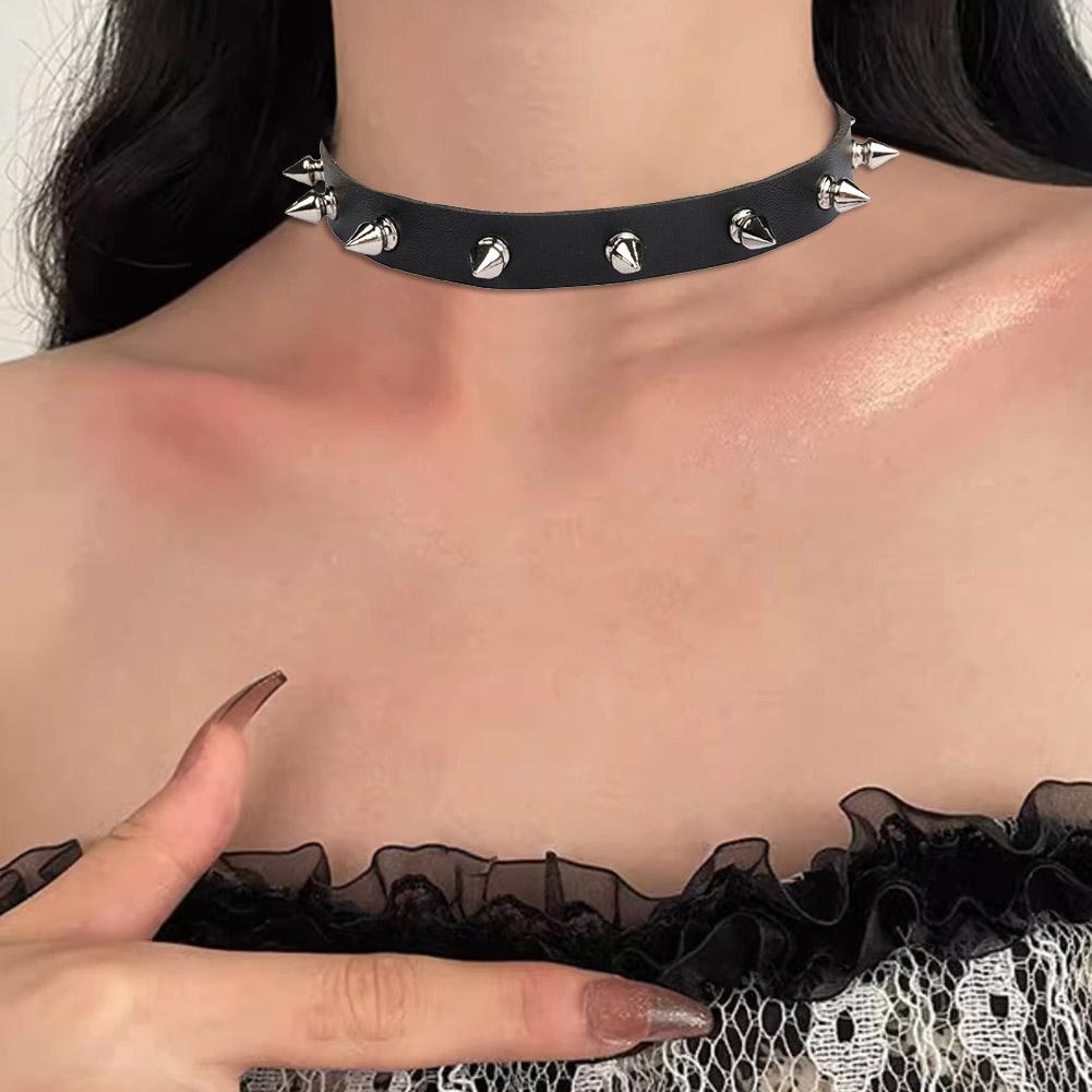 블랙 PU 가죽 초커 목걸이 여성용 남성용 멋진 펑크  - Goth Punk Spike Choker 리뷰 및 가격