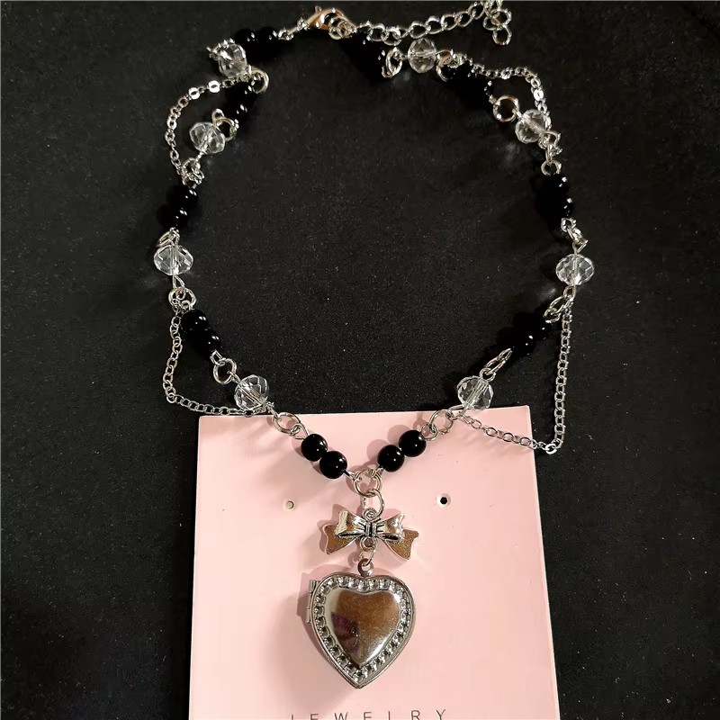 고스 Y2K 하트 로켓 펜던트 스테인레스 스틸 실버 컬 - Heart Locket Necklace Photo 리뷰 및 가격