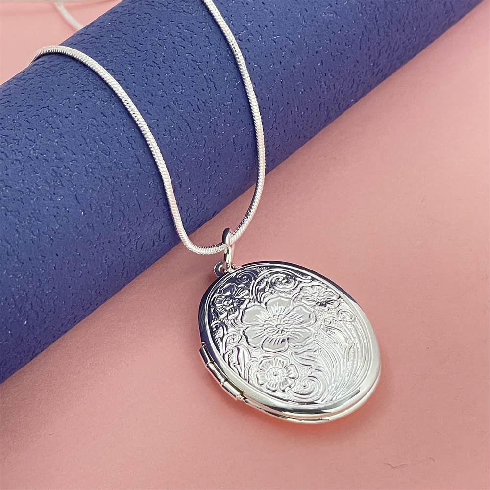 실버 뱀 목걸이 타원형 사진 프레임 펜던트, 남녀공용, - 925 Sterling Silver Chain Necklace Men 리뷰 및 가격