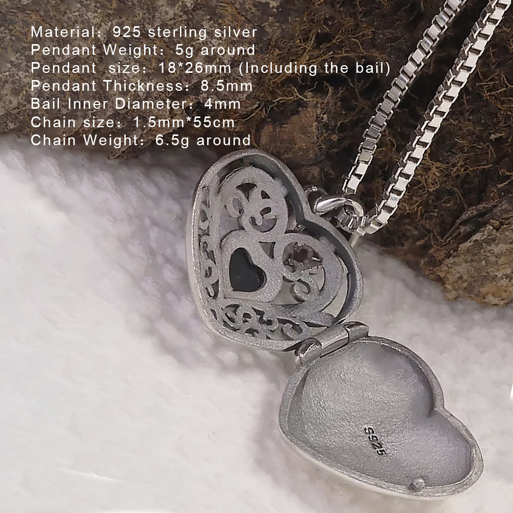 925 스털링 실버 개방형 로켓 러브 하트 펜던트 목걸 - Heart Locket Necklace Photo 리뷰 및 가격
